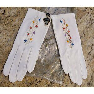 New! Women's Size XS-S 6 White Colorful Flower Cutout 8" Formal Gloves